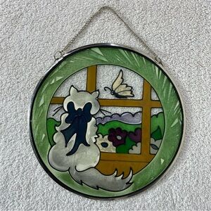 Stained Glass Cat Watching Butterfly Suncatcher